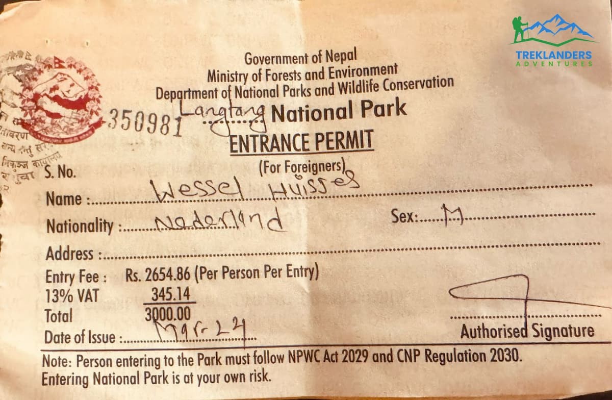 Langtang National Park Entry Permit