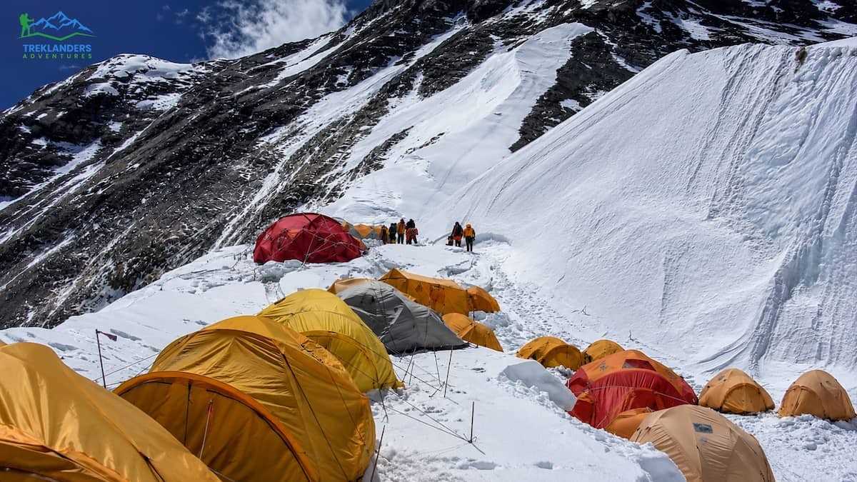 Sherpas managing camp infrastructure for Everest climbers