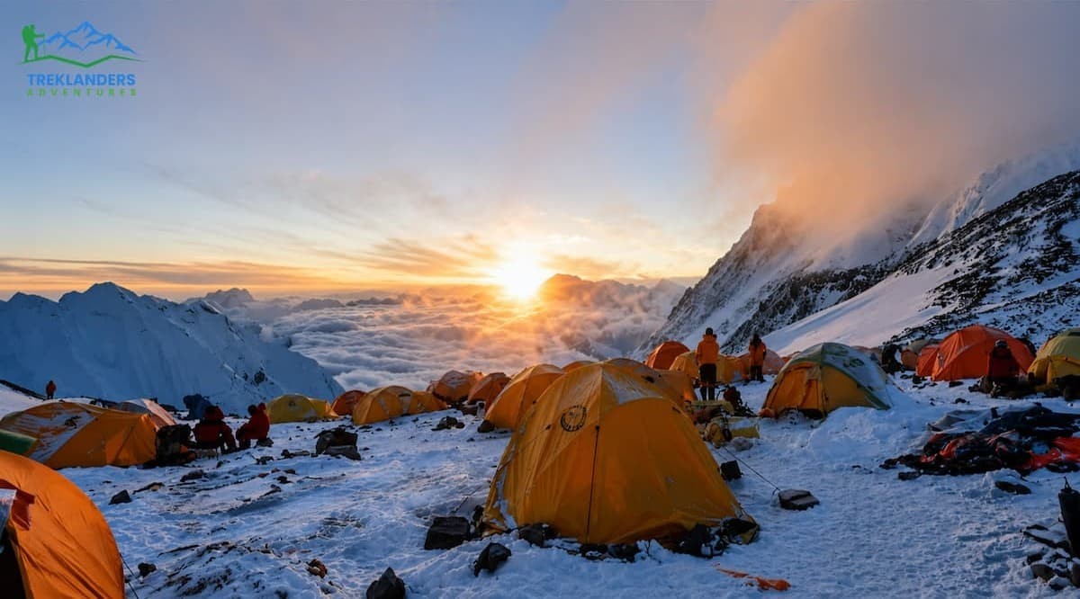 Sherpas managing camp infrastructure for Everest climbers