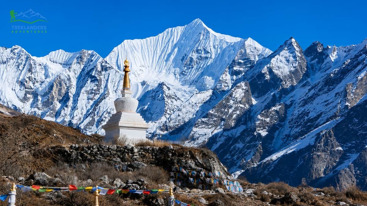 Buddhist Stupa with Stunning Mountain Views During the Langtang Valley Trek