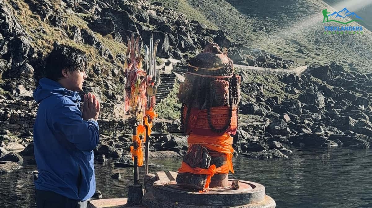 Offering Prayers to the Shiva Lingam at Sacred Gosaikunda Lake