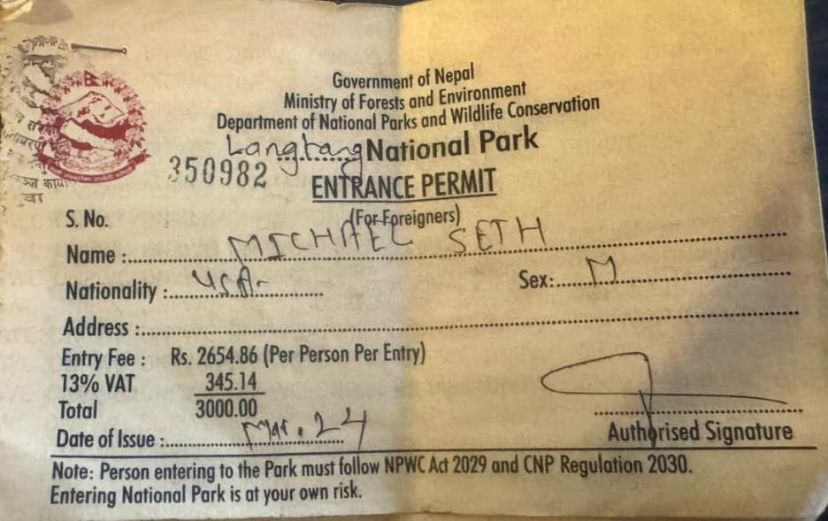 Langtang National Park Entry Permit