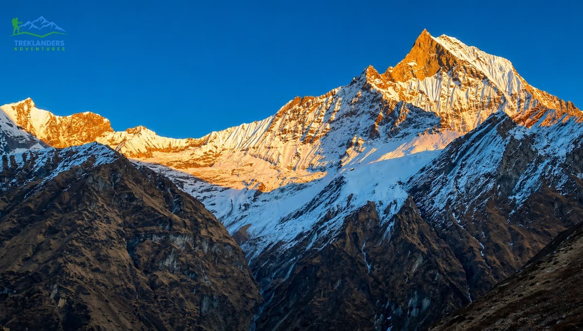Beautiful sunrise over Mount Machhapuchhre during the Annapurna Base Camp Trek