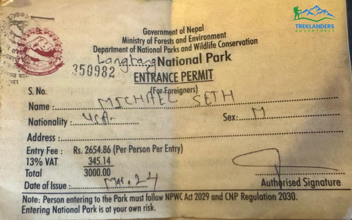 Langtang National Park Permit for the Langtang Valley Trek
