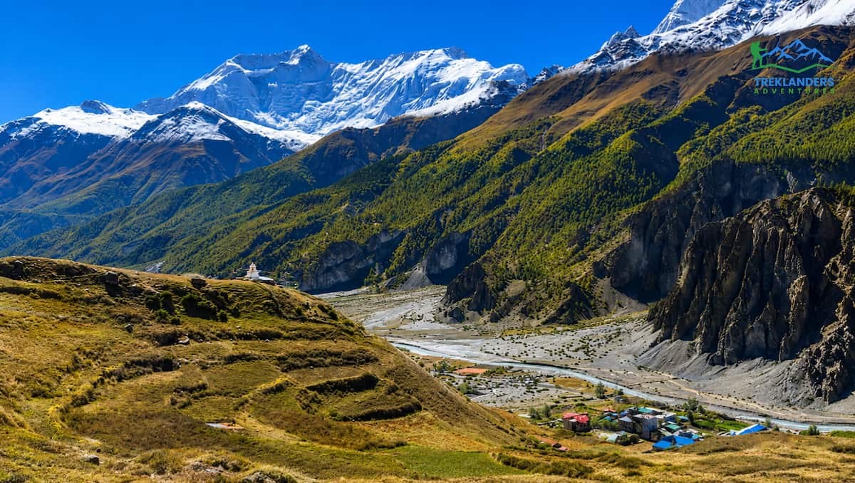 Landscape and river view in Manang