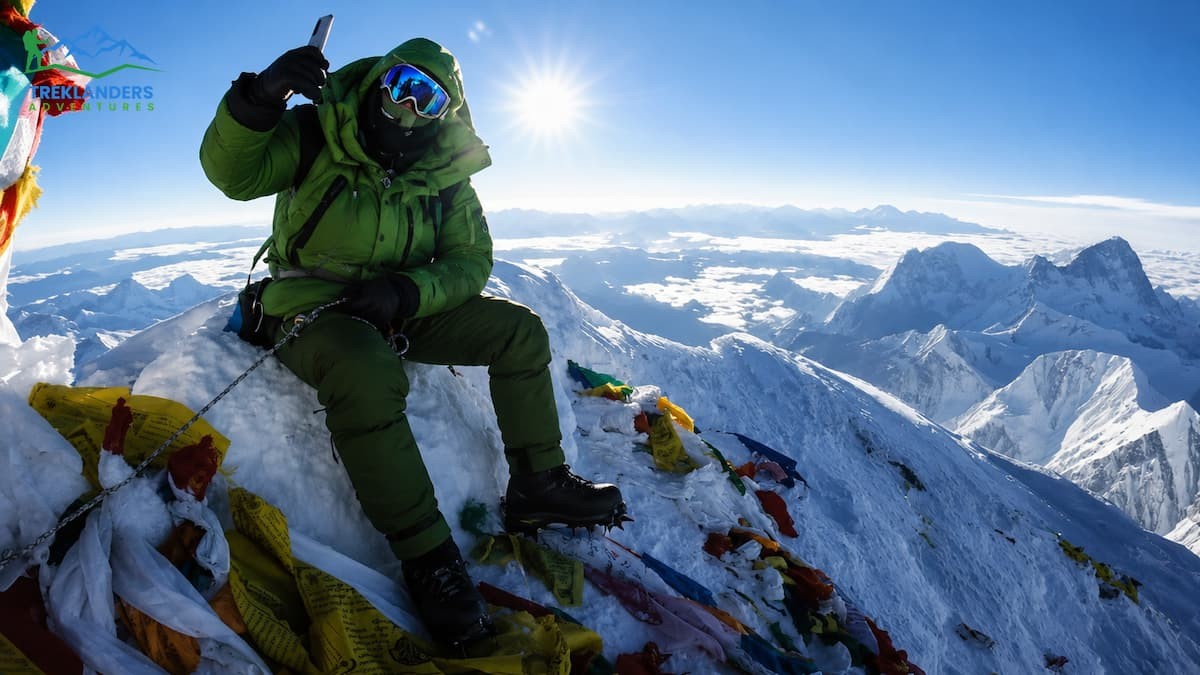 Taking a selfie at the summit of Everest