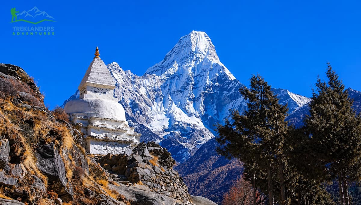 Stunning view of Mt. Ama Dablam and a stupa near Dingboche.