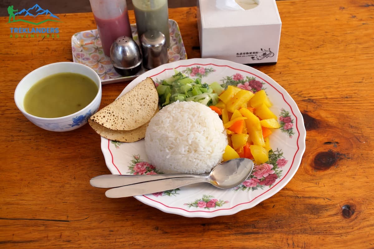 Food (Daal Bhat) served during Lobuche East Peak Climbing