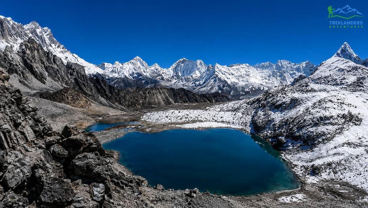 Beautiful Lake and Mountains Seen During Kongma La Pass Trek