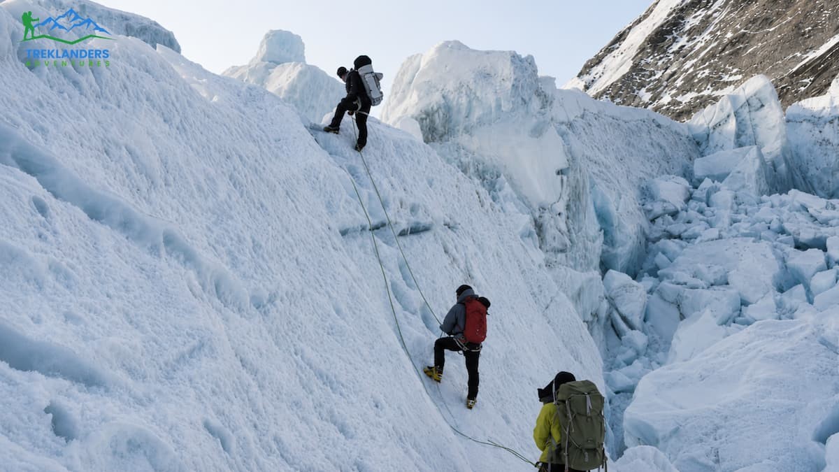 Sherpas reading the route and creating a safe path for Everest climbers