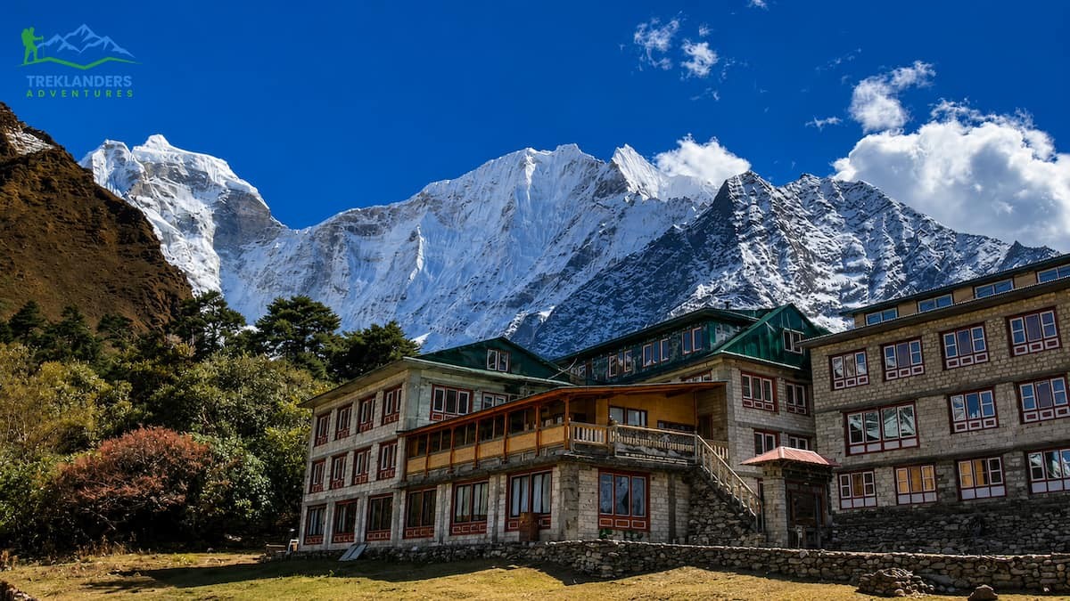 Beautiful Teahouse Lodges at Tengboche with the Himalayas in the Background